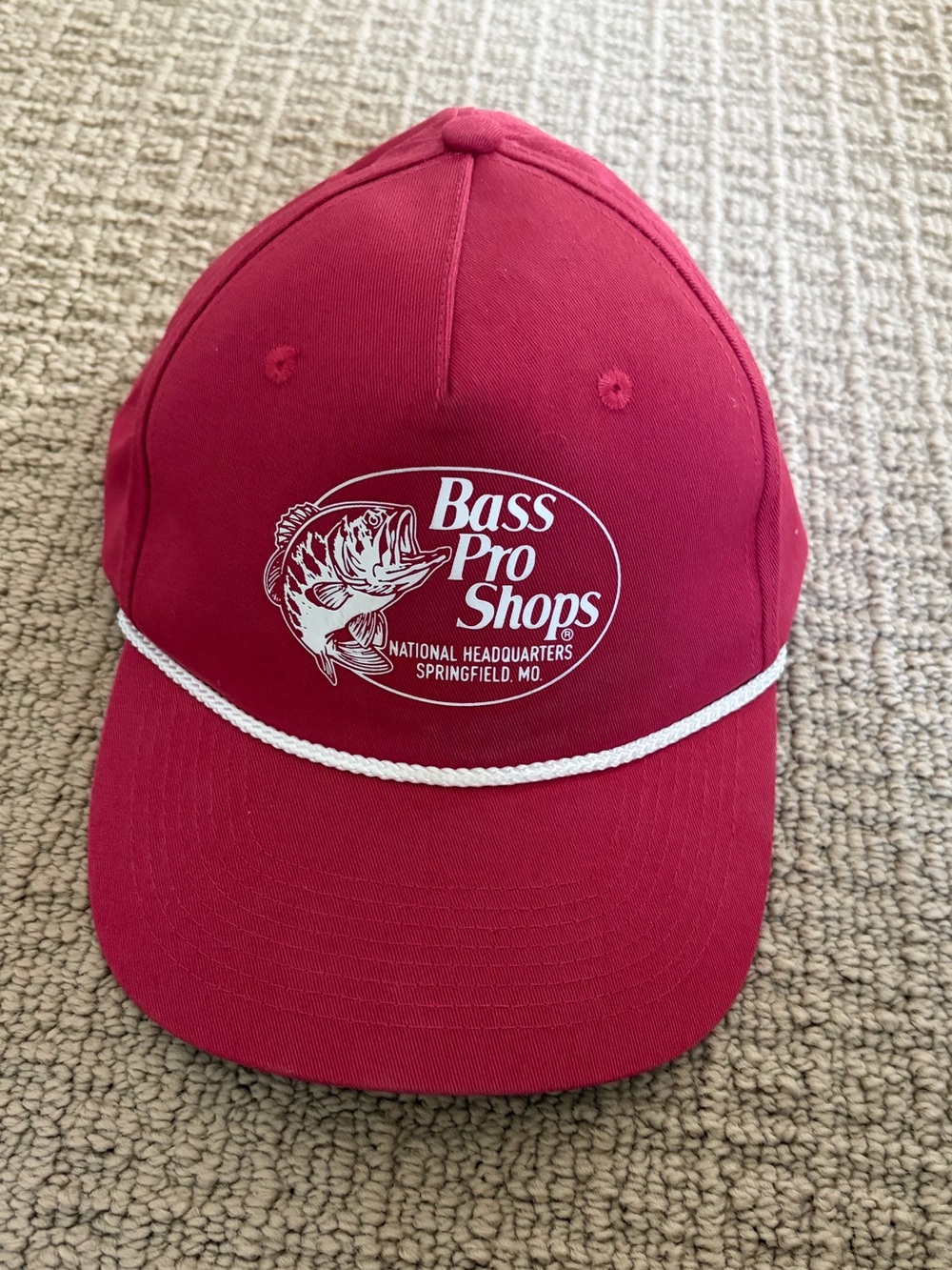 Bass Pro Shops Crimson Hat with White Logo and Rope